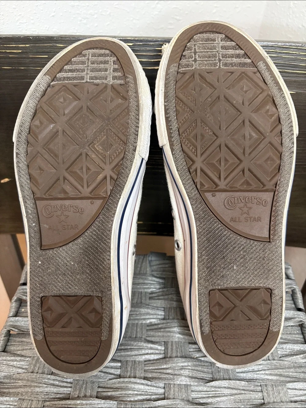 Converse Kids Slip-On Canvas Sneakers in Cream with Red Trim